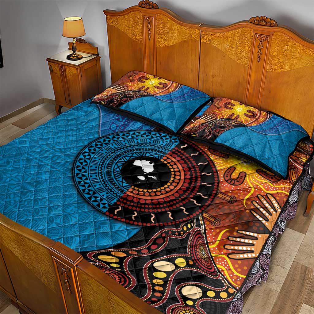 Fiji and Australia Together Quilt Bed Set Tapa Tribal Tattoo mix Aboriginal Pattern