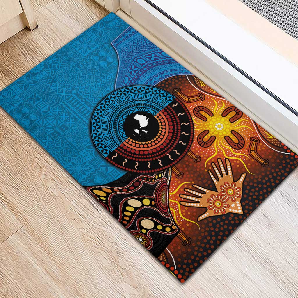 Fiji and Australia Together Rubber Doormat Tapa Tribal Tattoo mix Aboriginal Pattern