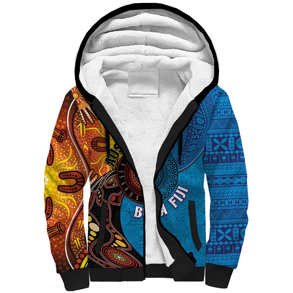 Fiji and Australia Together Sherpa Hoodie Tapa Tribal Tattoo mix Aboriginal Pattern