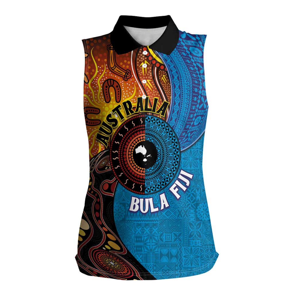 Fiji and Australia Together Women Sleeveless Polo Shirt Tapa Tribal Tattoo mix Aboriginal Pattern