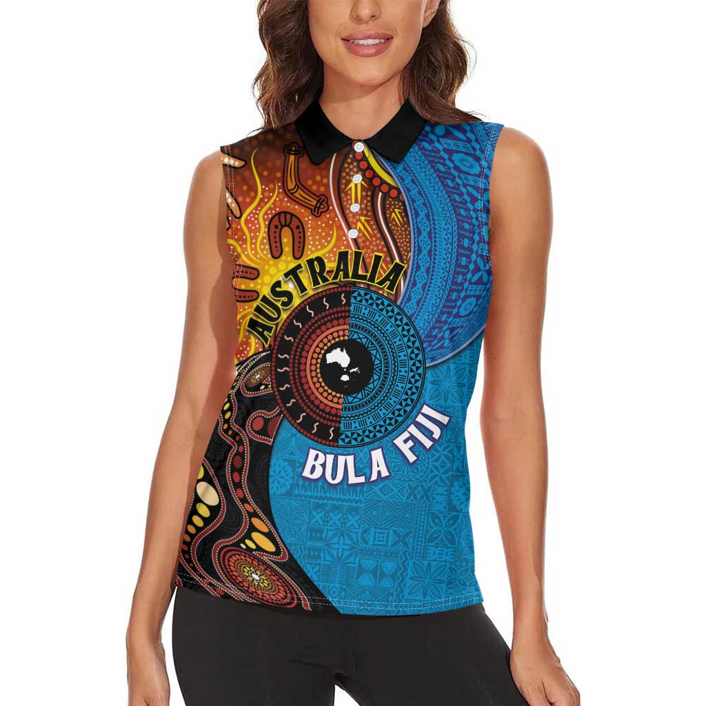 Fiji and Australia Together Women Sleeveless Polo Shirt Tapa Tribal Tattoo mix Aboriginal Pattern