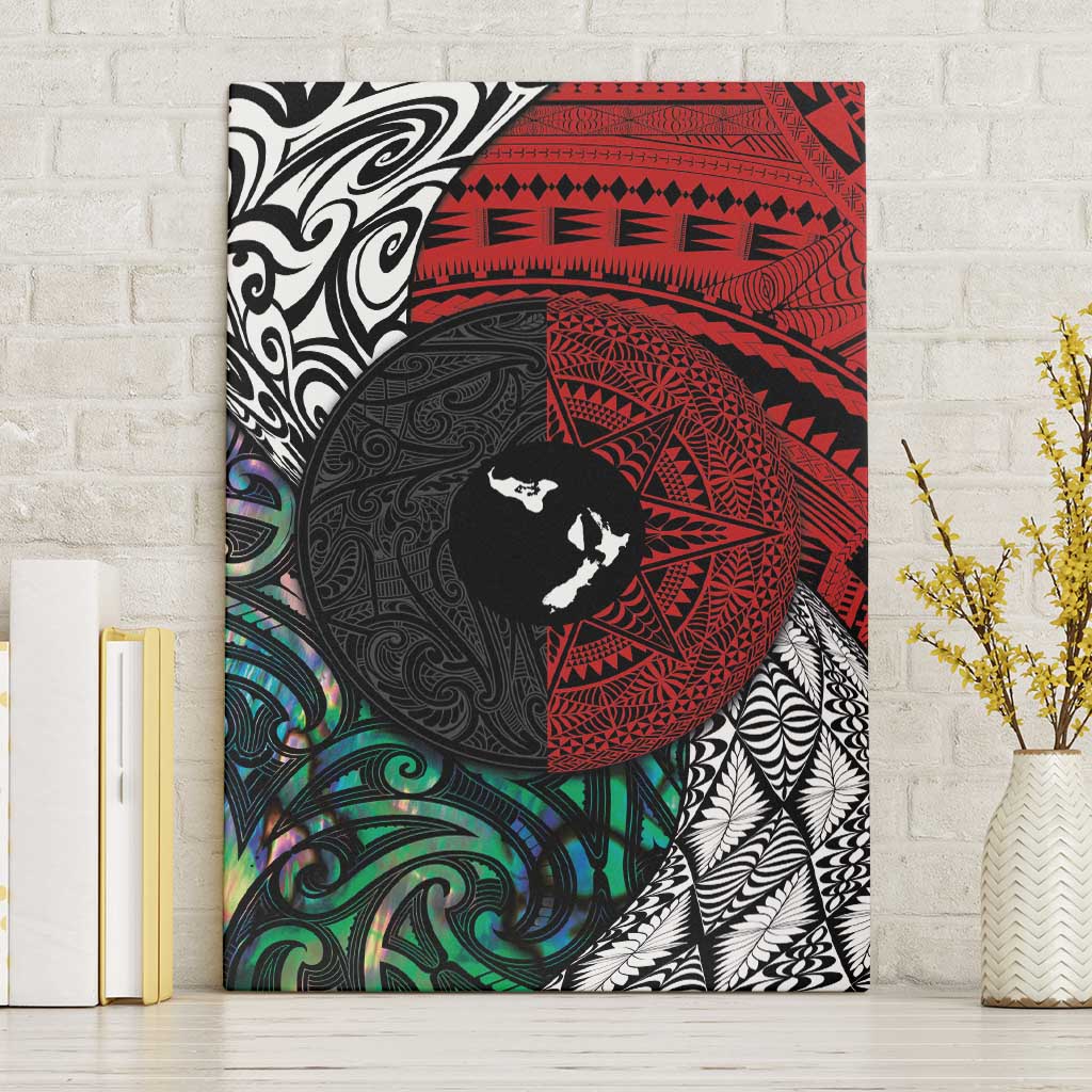 Tonga and New Zealand Together Canvas Wall Art Tongan Kupesi Ngatu Tattoo and Maori Paua Shell Pattern