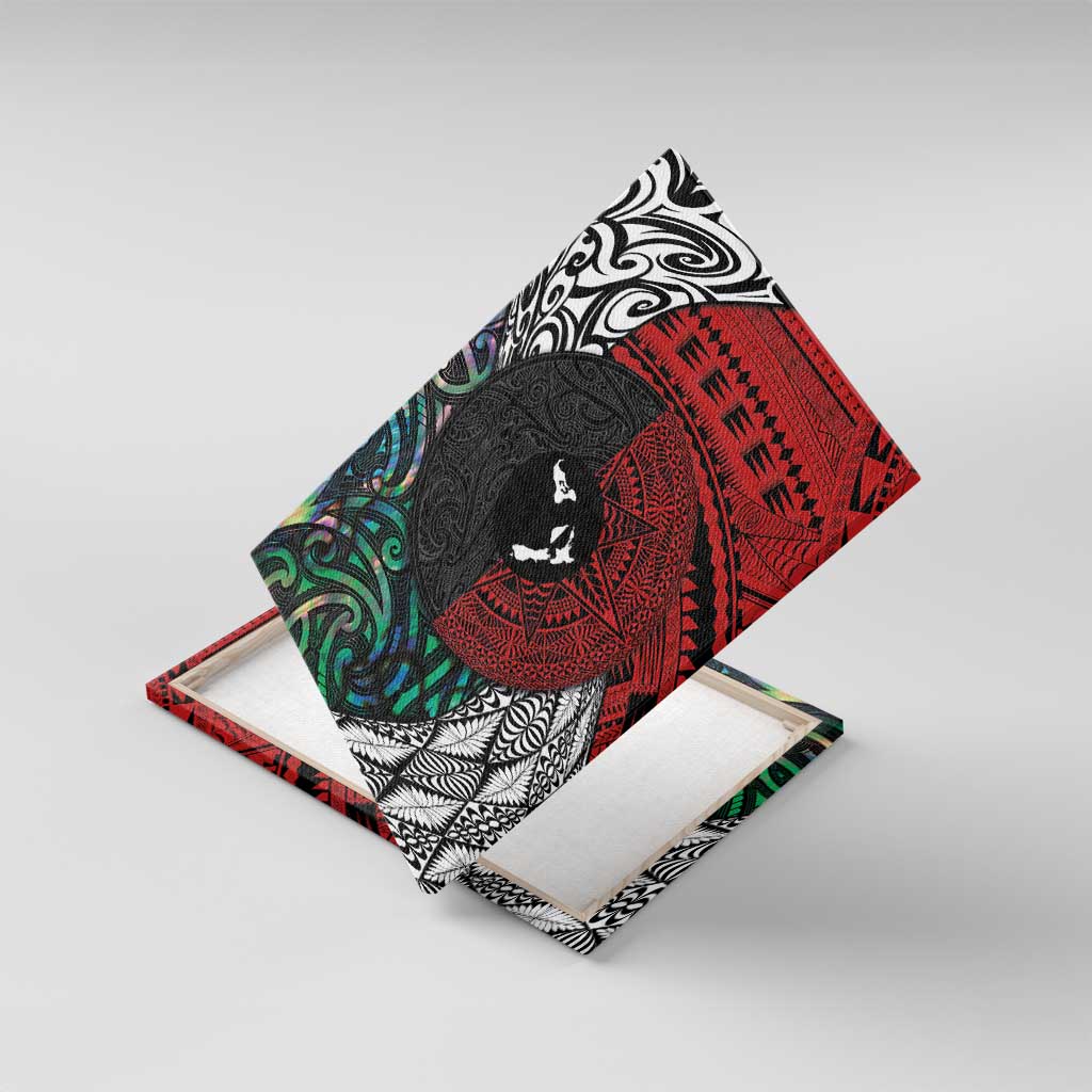 Tonga and New Zealand Together Canvas Wall Art Tongan Kupesi Ngatu Tattoo and Maori Paua Shell Pattern