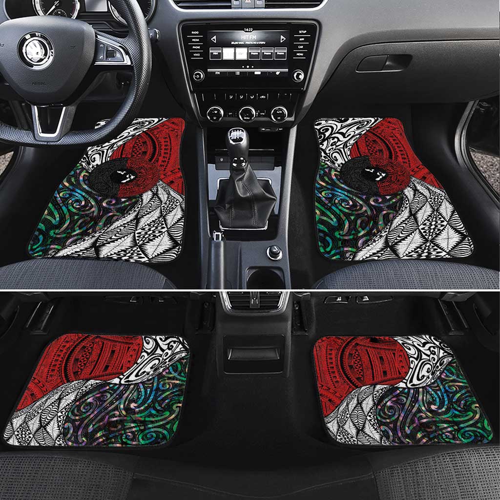 Tonga and New Zealand Together Car Mats Tongan Kupesi Ngatu Tattoo and Maori Paua Shell Pattern