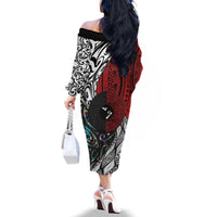 Tonga and New Zealand Together Family Matching Off The Shoulder Long Sleeve Dress and Hawaiian Shirt Tongan Kupesi Ngatu Tattoo and Maori Paua Shell Pattern