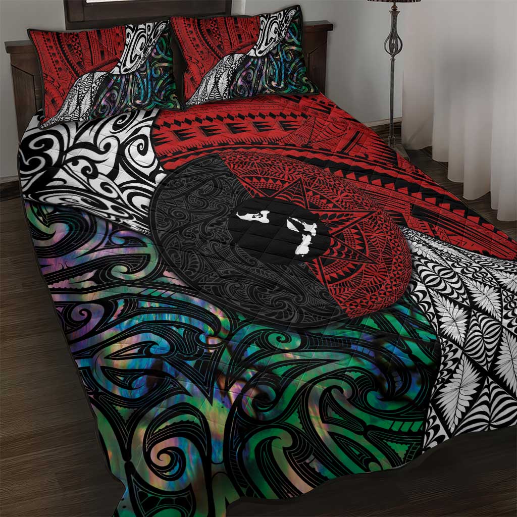 Tonga and New Zealand Together Quilt Bed Set Tongan Kupesi Ngatu Tattoo and Maori Paua Shell Pattern