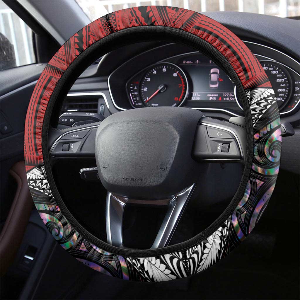 Tonga and New Zealand Together Steering Wheel Cover Tongan Kupesi Ngatu Tattoo and Maori Paua Shell Pattern