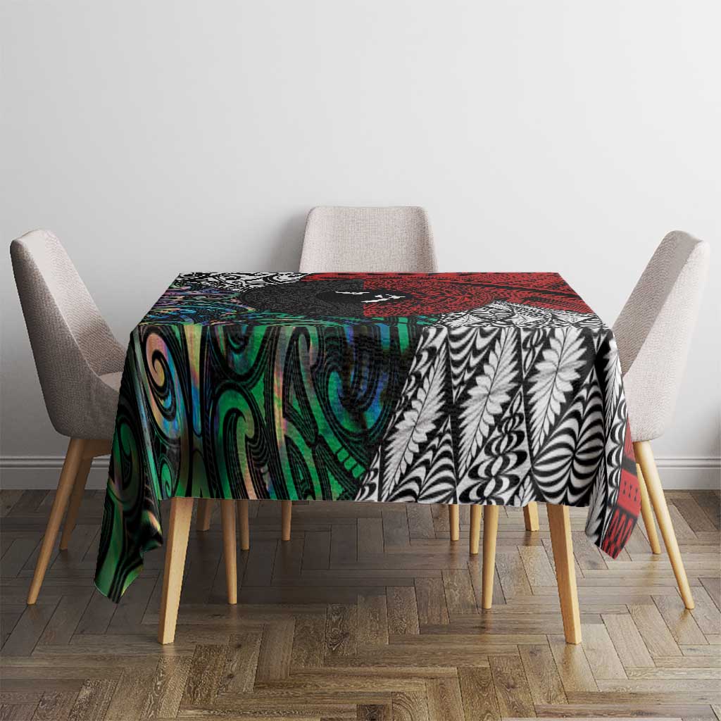 Tonga and New Zealand Together Tablecloth Tongan Kupesi Ngatu Tattoo and Maori Paua Shell Pattern