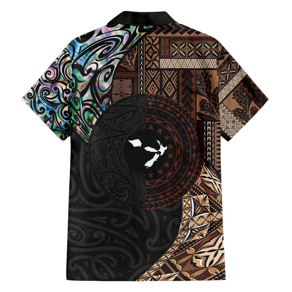 Samoa and New Zealand Together Family Matching Off The Shoulder Long Sleeve Dress and Hawaiian Shirt Siapo Motif and Maori Paua Shell Pattern