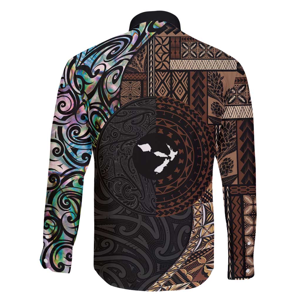 Samoa and New Zealand Together Family Matching Summer Maxi Dress and Hawaiian Shirt Siapo Motif and Maori Paua Shell Pattern