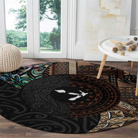 Samoa and New Zealand Together Round Carpet Siapo Motif and Maori Paua Shell Pattern
