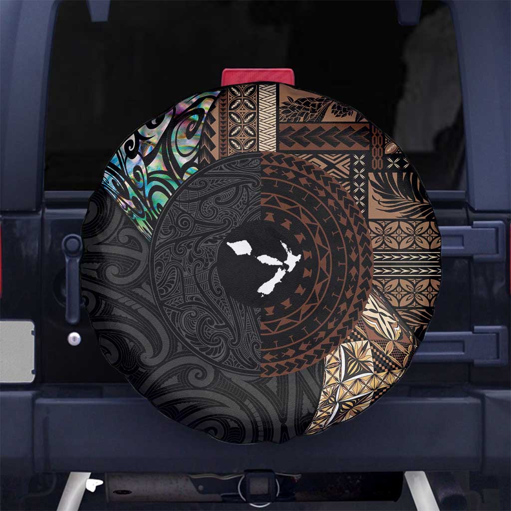 Samoa and New Zealand Together Spare Tire Cover Siapo Motif and Maori Paua Shell Pattern