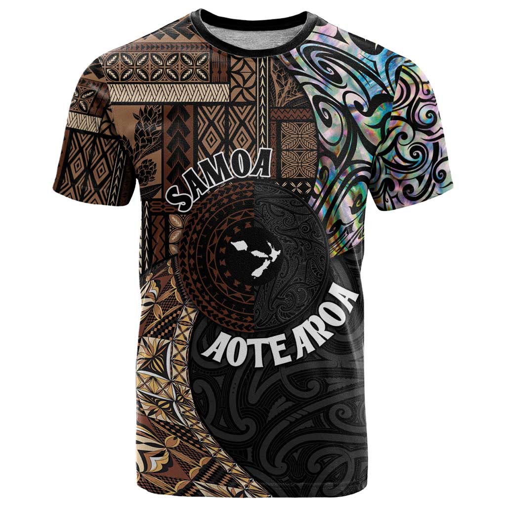 Samoa and New Zealand Together T Shirt Siapo Motif and Maori Paua Shell Pattern