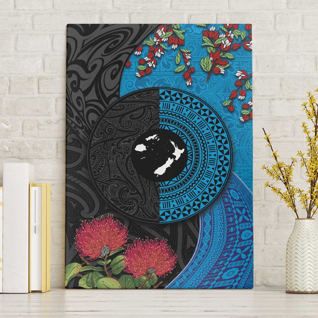 Fiji and New Zealand Together Canvas Wall Art Tapa Maori Tattoo mix Tagimoucia and Pohutukawa