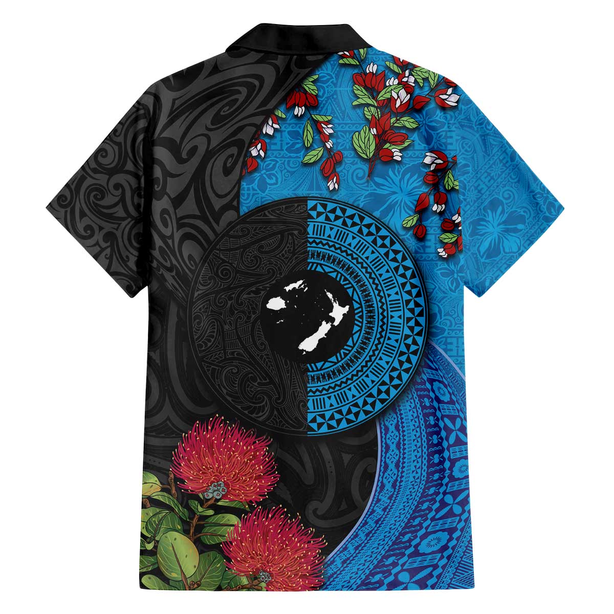 Fiji and New Zealand Together Family Matching Off Shoulder Short Dress and Hawaiian Shirt Tapa Maori Tattoo mix Tagimoucia and Pohutukawa