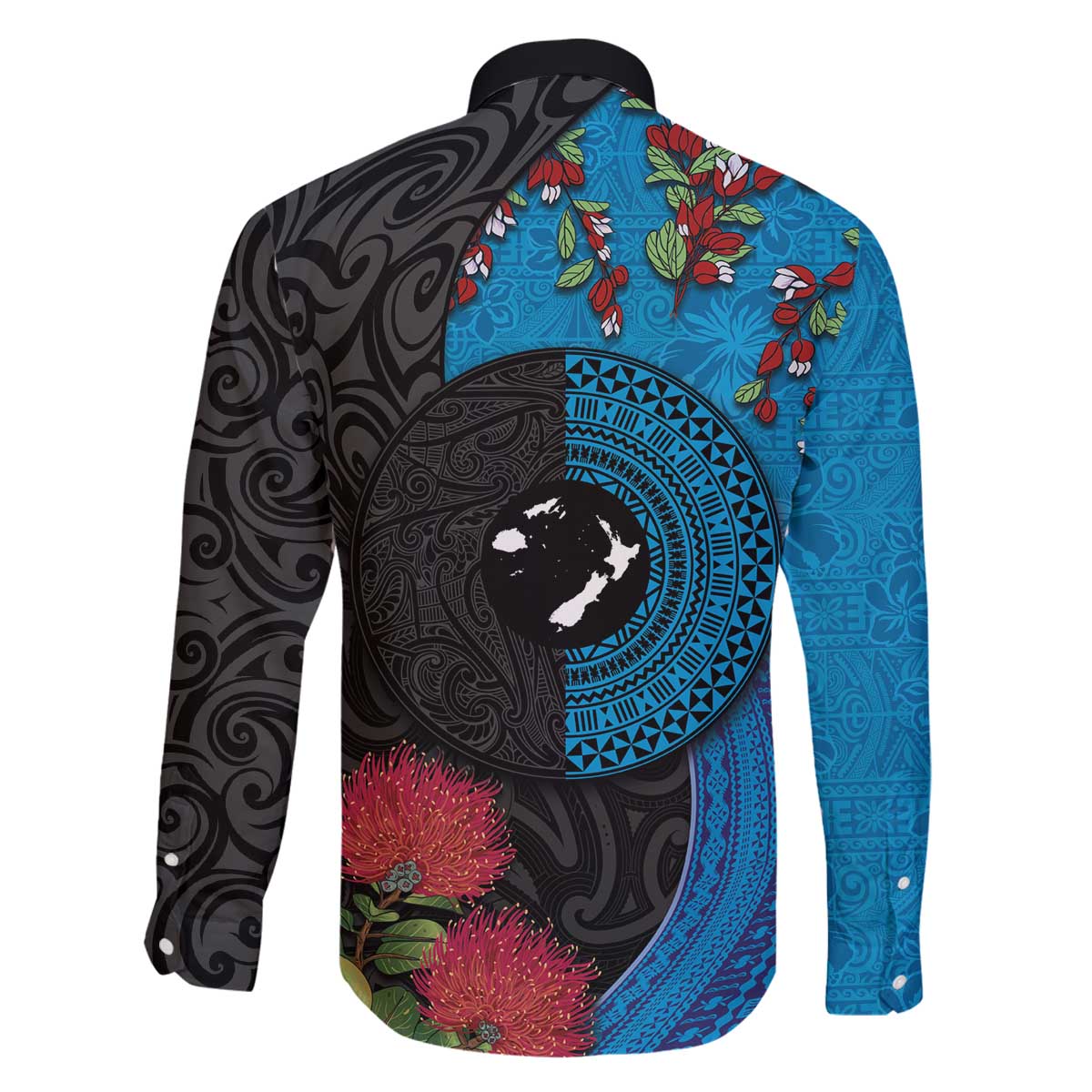 Fiji and New Zealand Together Family Matching Puletasi and Hawaiian Shirt Tapa Maori Tattoo mix Tagimoucia and Pohutukawa