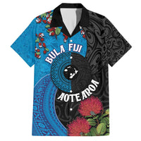 Fiji and New Zealand Together Family Matching Short Sleeve Bodycon Dress and Hawaiian Shirt Tapa Maori Tattoo mix Tagimoucia and Pohutukawa