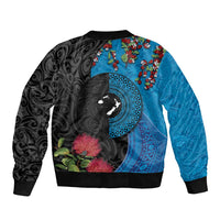 Fiji and New Zealand Together Sleeve Zip Bomber Jacket Tapa Maori Tattoo mix Tagimoucia and Pohutukawa