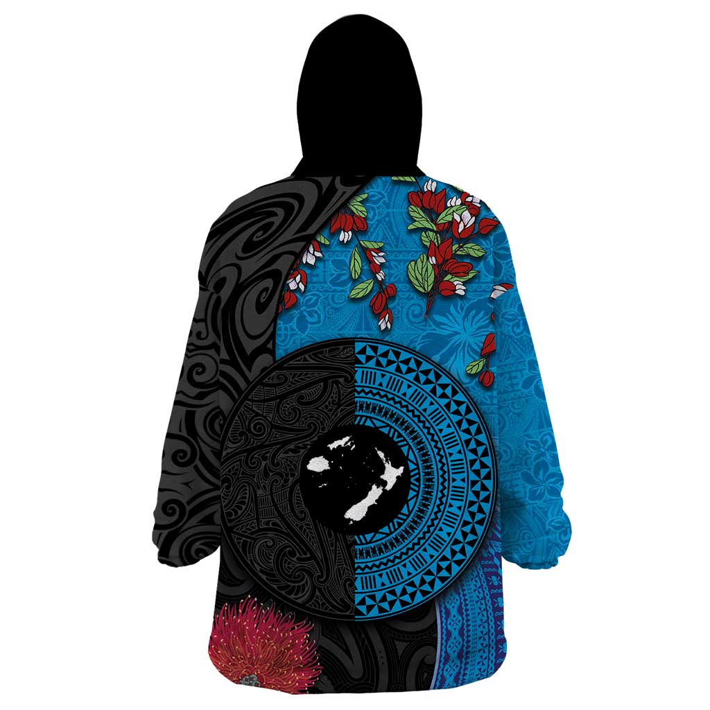 Fiji and New Zealand Together Wearable Blanket Hoodie Tapa Maori Tattoo mix Tagimoucia and Pohutukawa