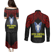 Vitis Central Dabaris Rugby Couples Matching Puletasi Dress and Long Sleeve Button Shirts Papua New Guinea Polynesian Tattoo LT03 - Polynesian Pride