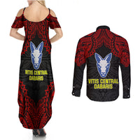 Vitis Central Dabaris Rugby Couples Matching Summer Maxi Dress and Long Sleeve Button Shirts Papua New Guinea Polynesian Tattoo LT03 - Polynesian Pride