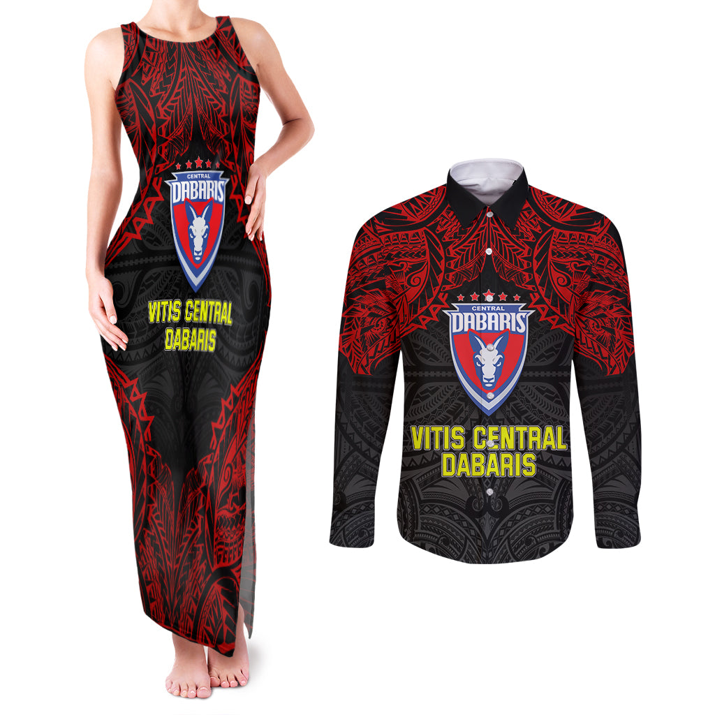 Vitis Central Dabaris Rugby Couples Matching Tank Maxi Dress and Long Sleeve Button Shirts Papua New Guinea Polynesian Tattoo LT03 Red - Polynesian Pride