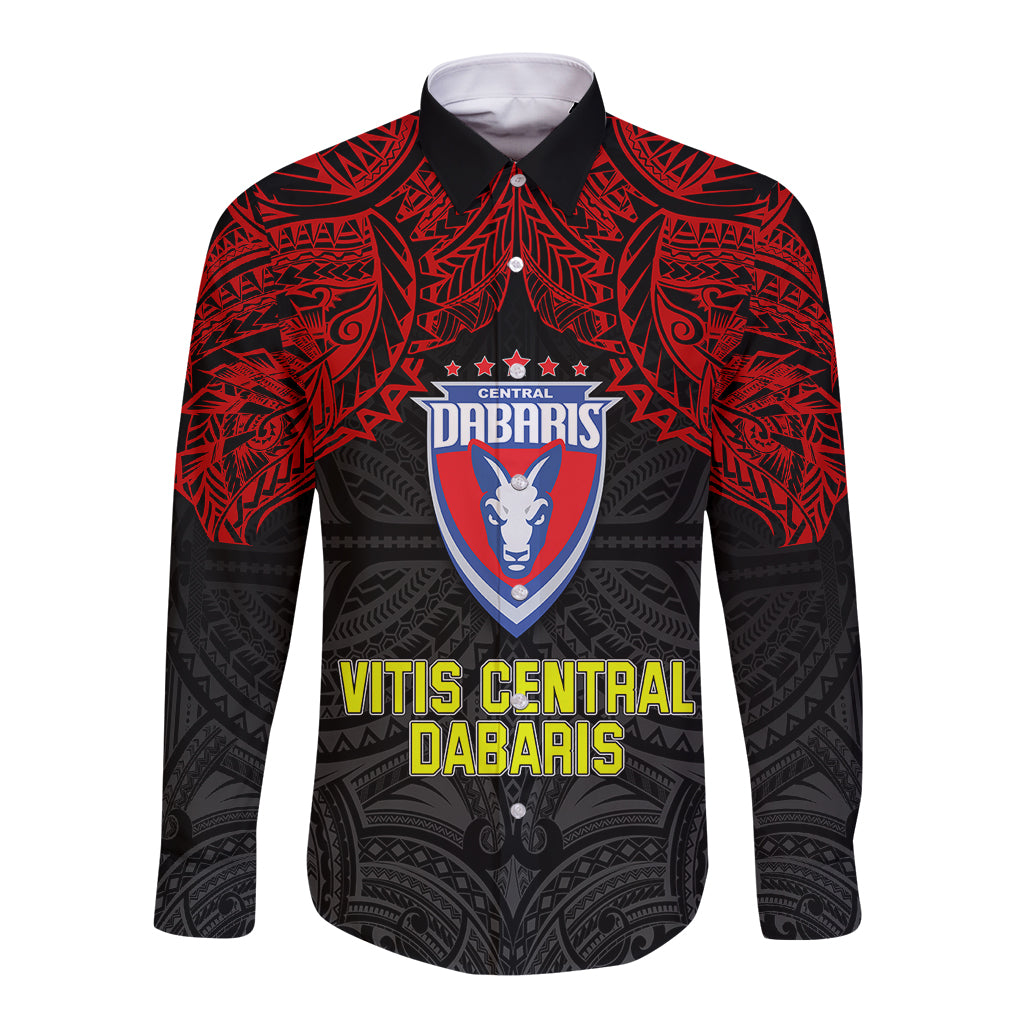 Vitis Central Dabaris Rugby Long Sleeve Button Shirt Papua New Guinea Polynesian Tattoo LT03 Unisex Red - Polynesian Pride