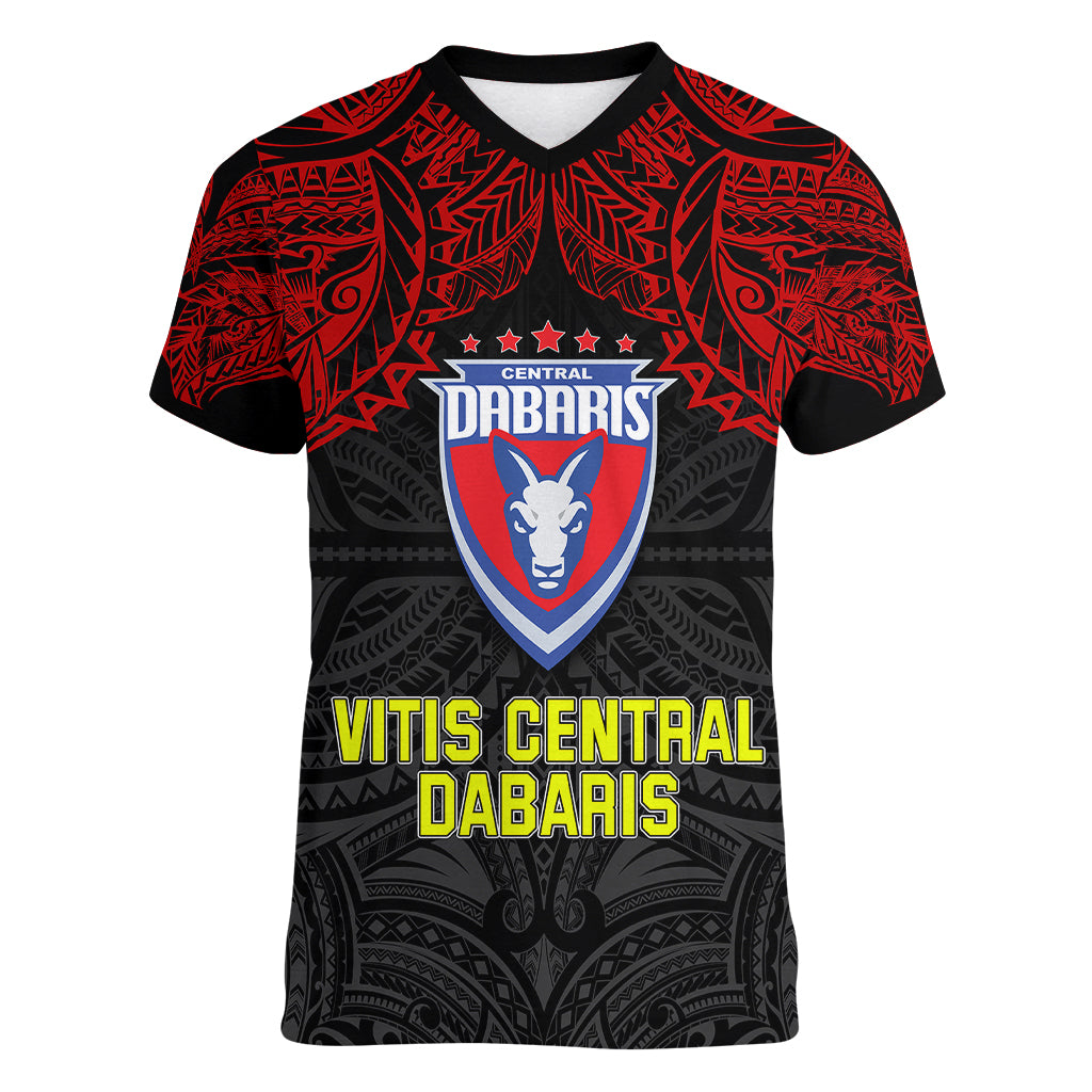 Vitis Central Dabaris Rugby Women V Neck T Shirt Papua New Guinea Polynesian Tattoo LT03 Female Red - Polynesian Pride