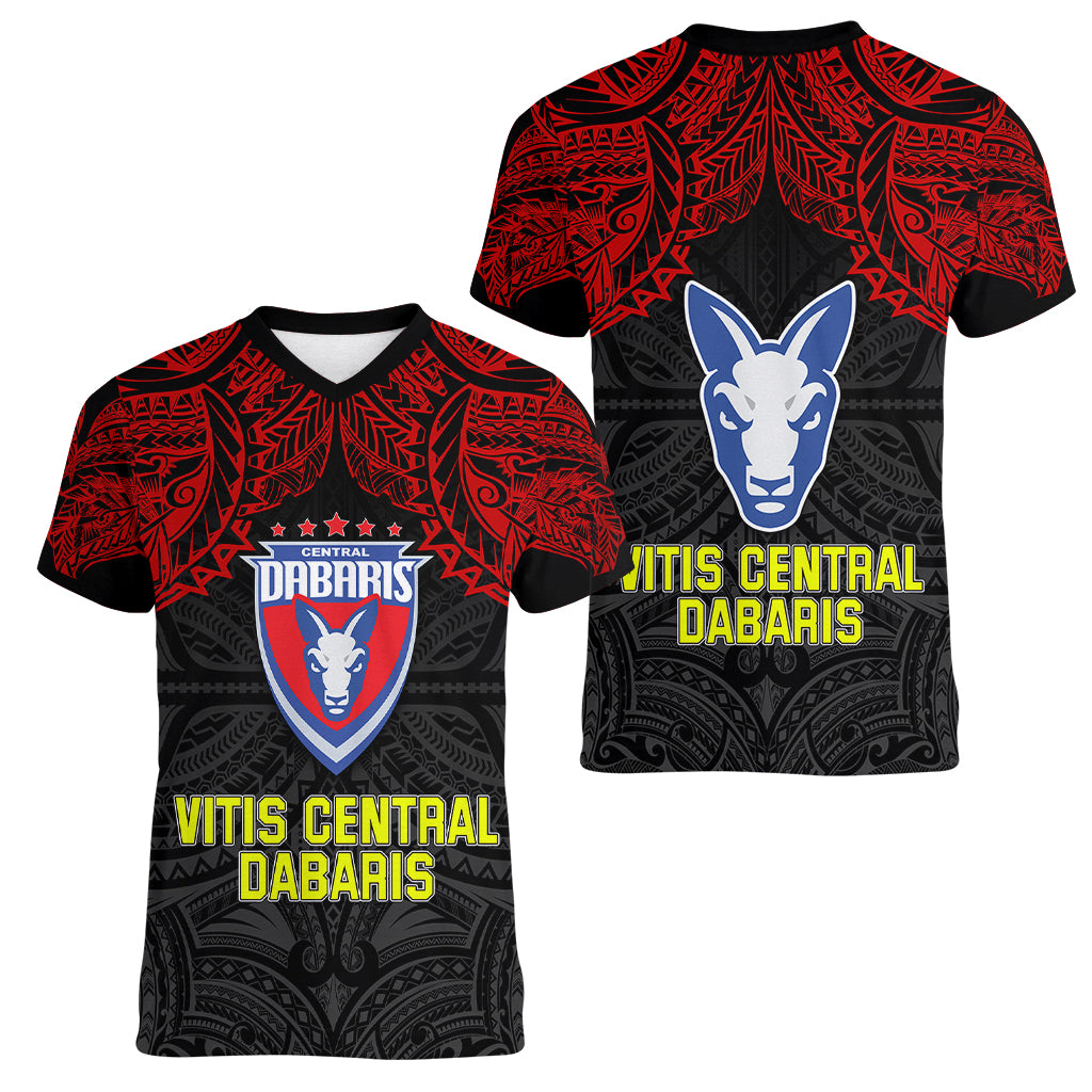 Vitis Central Dabaris Rugby Women V Neck T Shirt Papua New Guinea Polynesian Tattoo LT03 - Polynesian Pride
