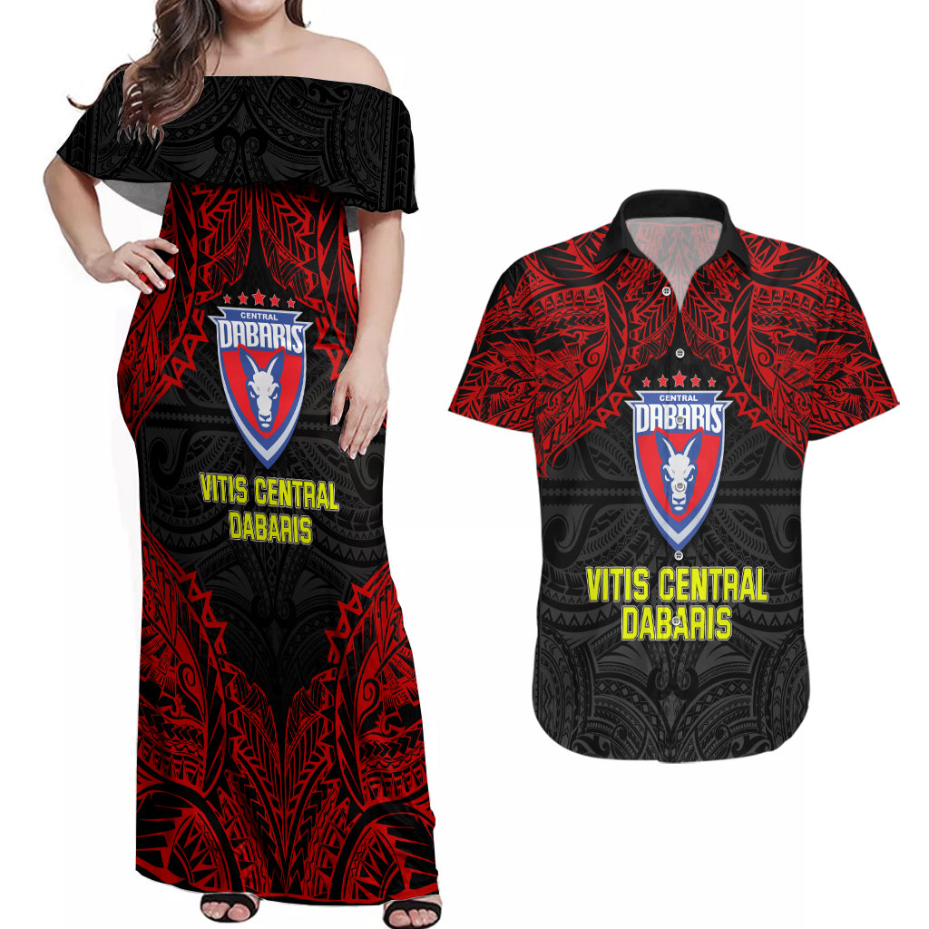 Custom Vitis Central Dabaris Rugby Couples Matching Off Shoulder Maxi Dress and Hawaiian Shirt Papua New Guinea Polynesian Tattoo LT03 Red - Polynesian Pride