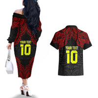 Custom Vitis Central Dabaris Rugby Couples Matching Off The Shoulder Long Sleeve Dress and Hawaiian Shirt Papua New Guinea Polynesian Tattoo LT03 - Polynesian Pride