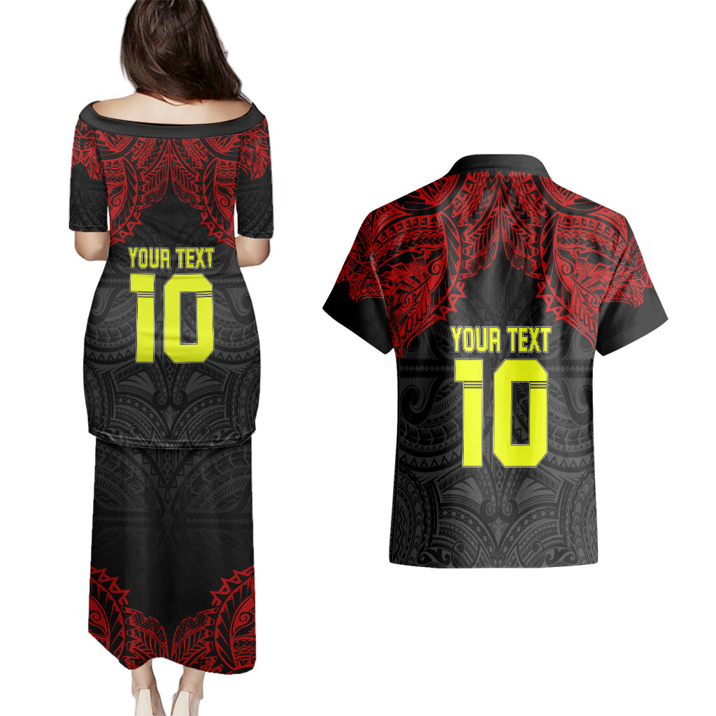 Custom Vitis Central Dabaris Rugby Couples Matching Puletasi Dress and Hawaiian Shirt Papua New Guinea Polynesian Tattoo LT03 - Polynesian Pride