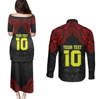 Custom Vitis Central Dabaris Rugby Couples Matching Puletasi Dress and Long Sleeve Button Shirts Papua New Guinea Polynesian Tattoo LT03 - Polynesian Pride
