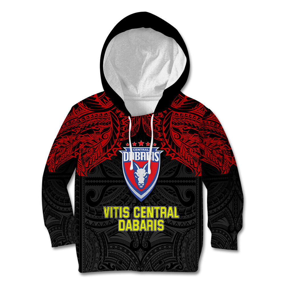 Custom Vitis Central Dabaris Rugby Kid Hoodie Papua New Guinea Polynesian Tattoo LT03 Red - Polynesian Pride