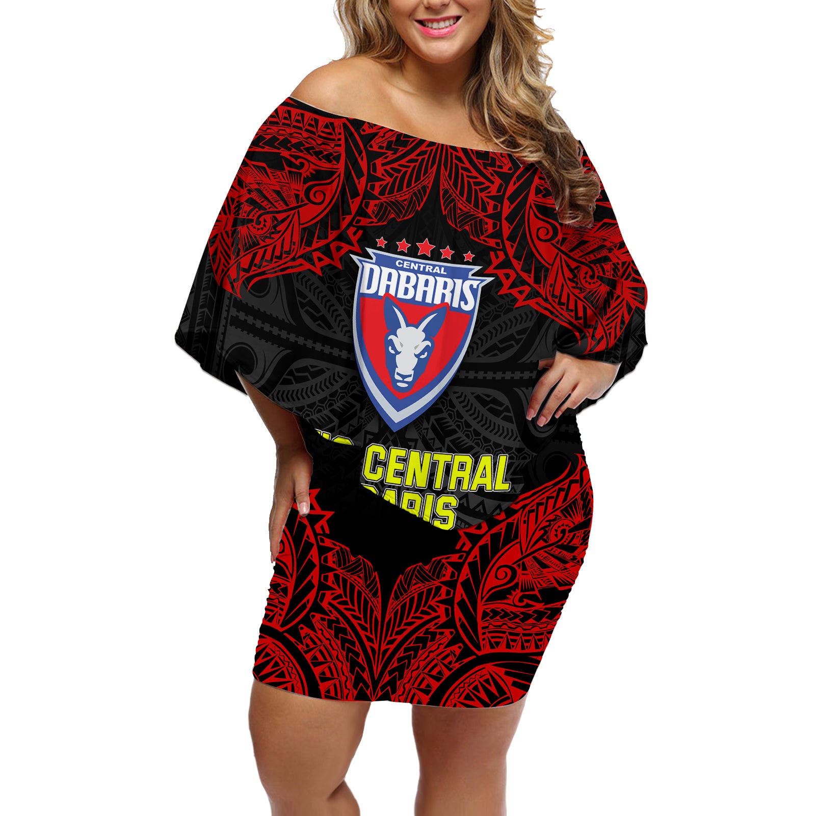 Custom Vitis Central Dabaris Rugby Off Shoulder Short Dress Papua New Guinea Polynesian Tattoo LT03 Women Red - Polynesian Pride