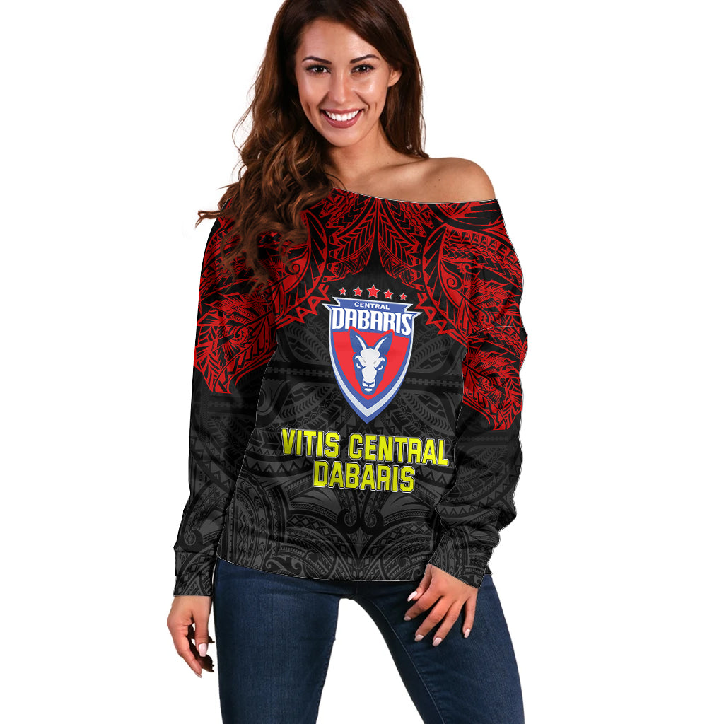 Custom Vitis Central Dabaris Rugby Off Shoulder Sweater Papua New Guinea Polynesian Tattoo LT03 Women Red - Polynesian Pride