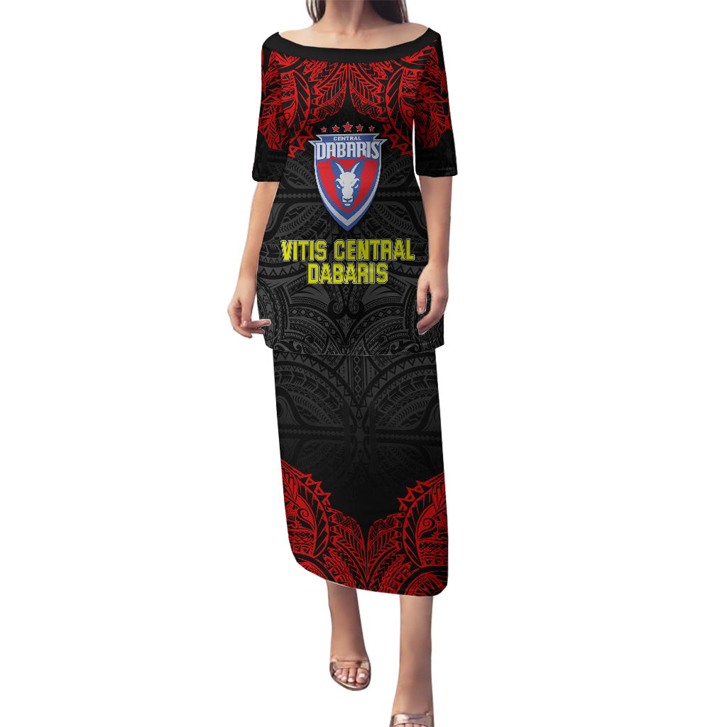 Custom Vitis Central Dabaris Rugby Puletasi Papua New Guinea Polynesian Tattoo LT03 Long Dress Red - Polynesian Pride