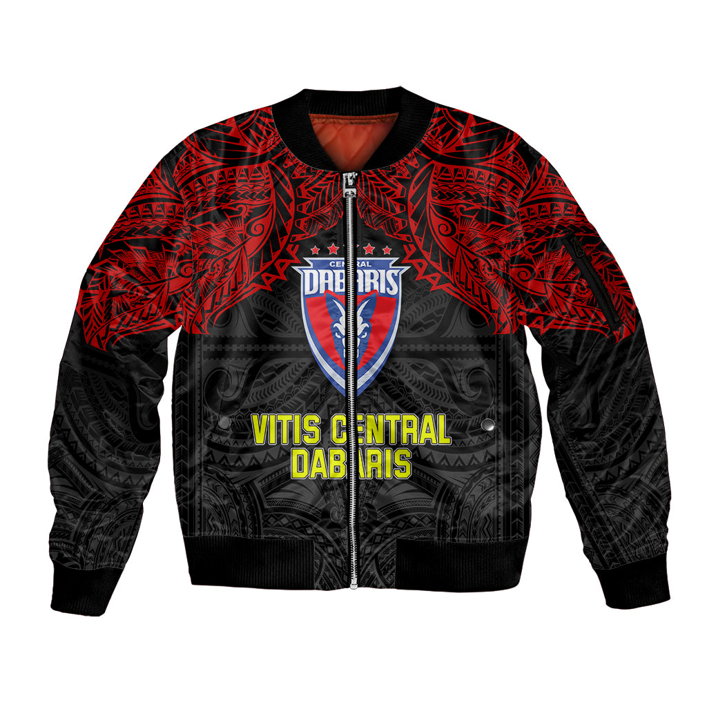 Custom Vitis Central Dabaris Rugby Sleeve Zip Bomber Jacket Papua New Guinea Polynesian Tattoo LT03 Unisex Red - Polynesian Pride