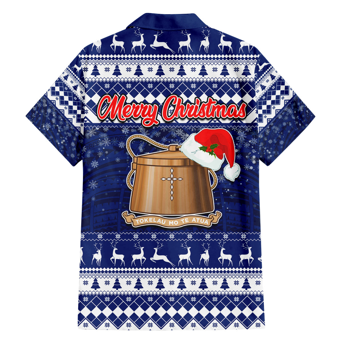Tokelau Christmas Family Matching Off Shoulder Long Sleeve Dress and Hawaiian Shirt Santa Claus Tokelau Flag and Coat of Arms with Polynesian Pattern LT03 - Polynesian Pride