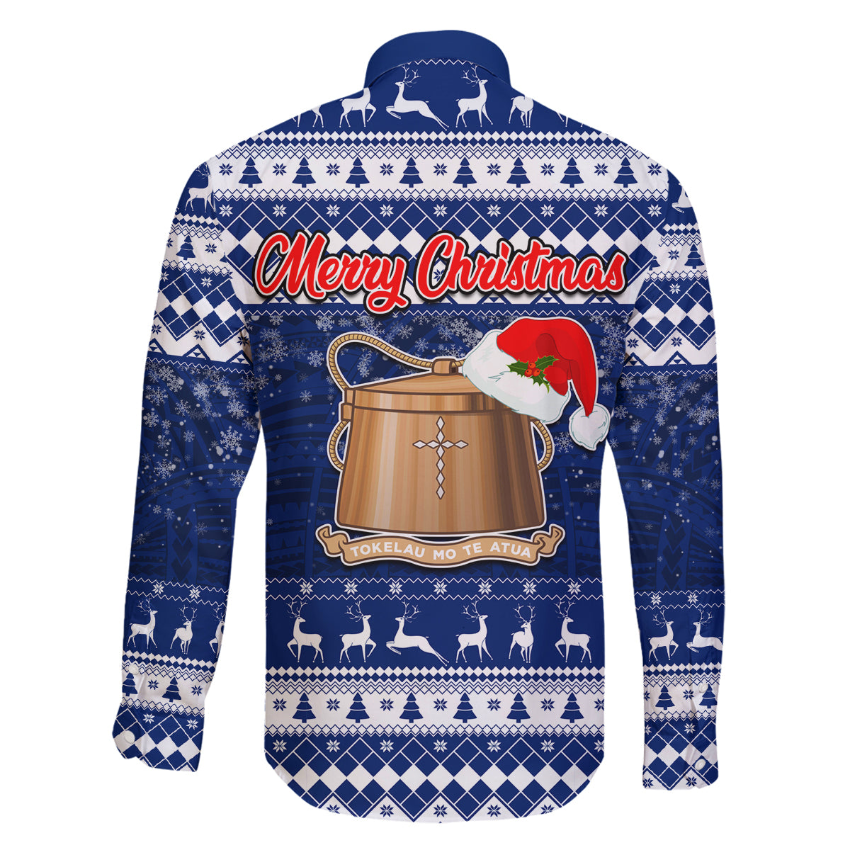 Tokelau Christmas Family Matching Off Shoulder Long Sleeve Dress and Hawaiian Shirt Santa Claus Tokelau Flag and Coat of Arms with Polynesian Pattern LT03 - Polynesian Pride