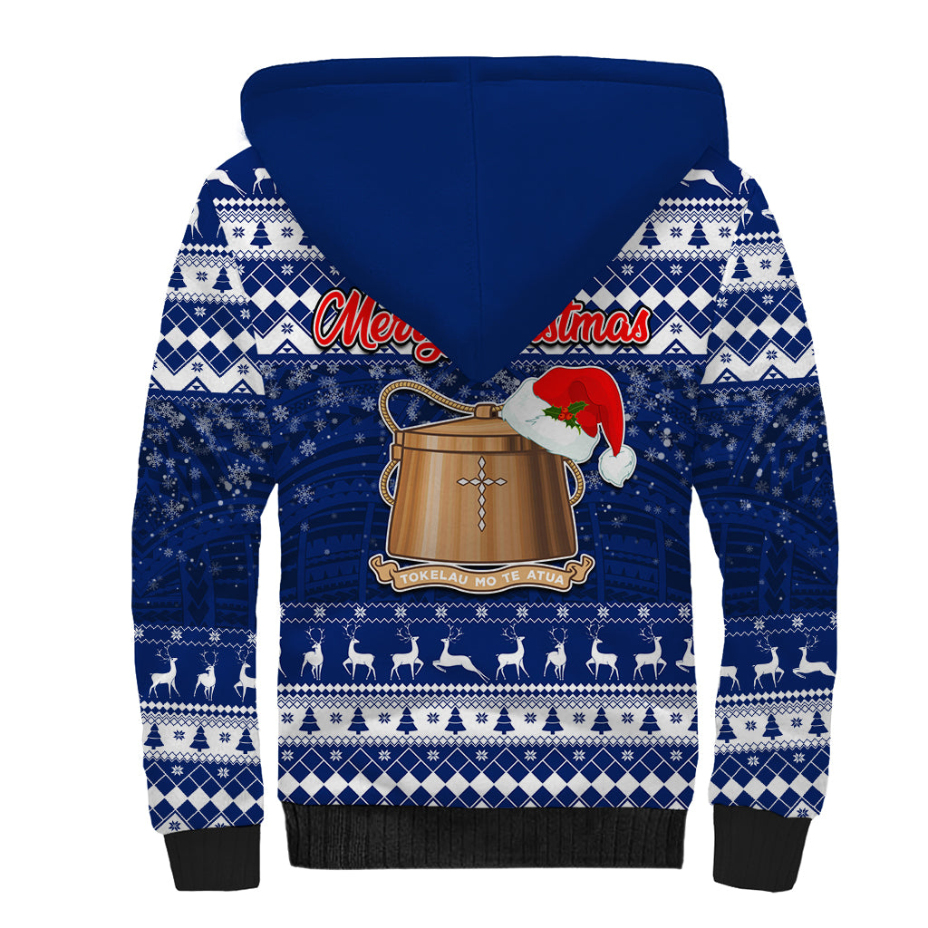 Tokelau Christmas Sherpa Hoodie Santa Claus Tokelau Flag and Coat of Arms with Polynesian Pattern LT03 - Polynesian Pride