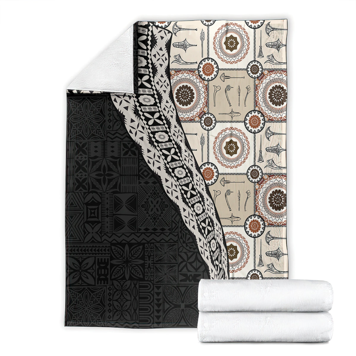 Tukenny Pattern Fijian War Clubs Mix Tapa Tribal Blanket LT03 - Polynesian Pride