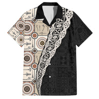 Tukenny Pattern Fijian War Clubs Mix Tapa Tribal Family Matching Short Sleeve Bodycon Dress and Hawaiian Shirt LT03 Dad's Shirt - Short Sleeve Beige - Polynesian Pride