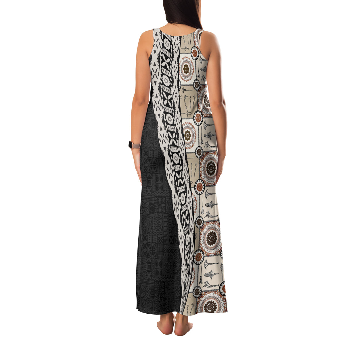 Tukenny Pattern Fijian War Clubs Mix Tapa Tribal Family Matching Tank Maxi Dress and Hawaiian Shirt LT03 - Polynesian Pride