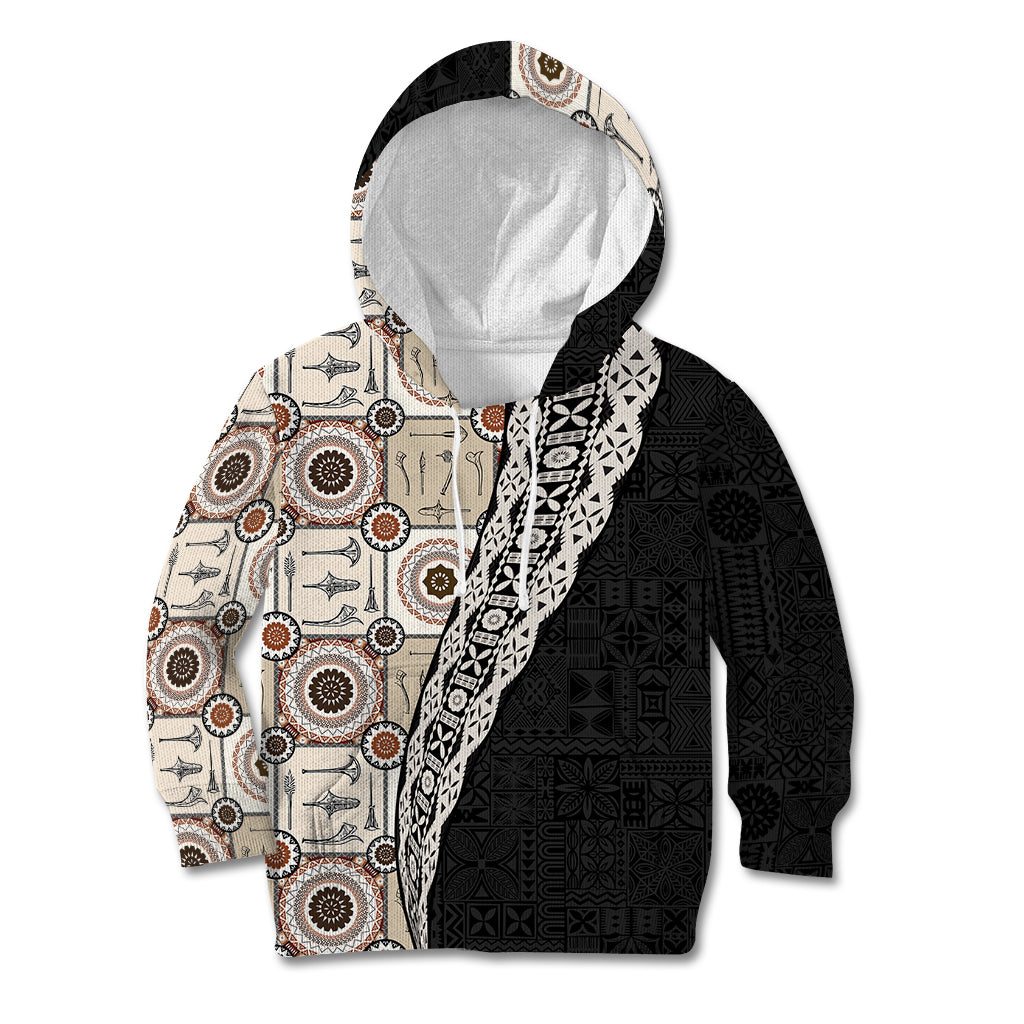 Tukenny Pattern Fijian War Clubs Mix Tapa Tribal Kid Hoodie LT03 Hoodie Beige - Polynesian Pride