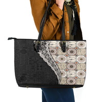 Tukenny Pattern Fijian War Clubs Mix Tapa Tribal Leather Tote Bag LT03 - Polynesian Pride