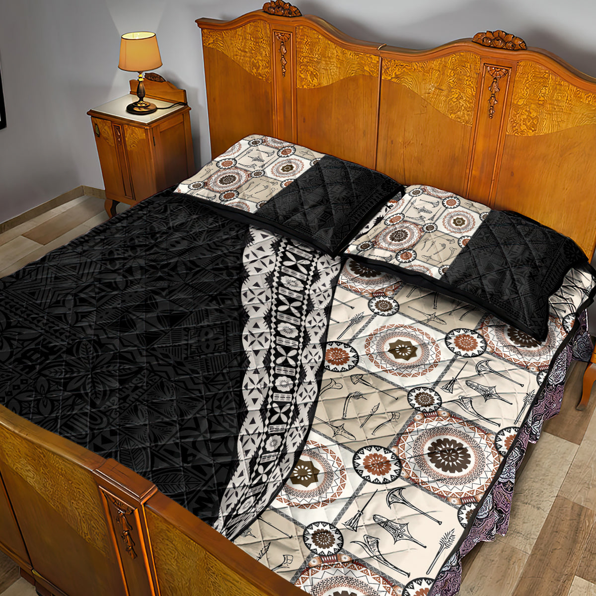 Tukenny Pattern Fijian War Clubs Mix Tapa Tribal Quilt Bed Set LT03 - Polynesian Pride