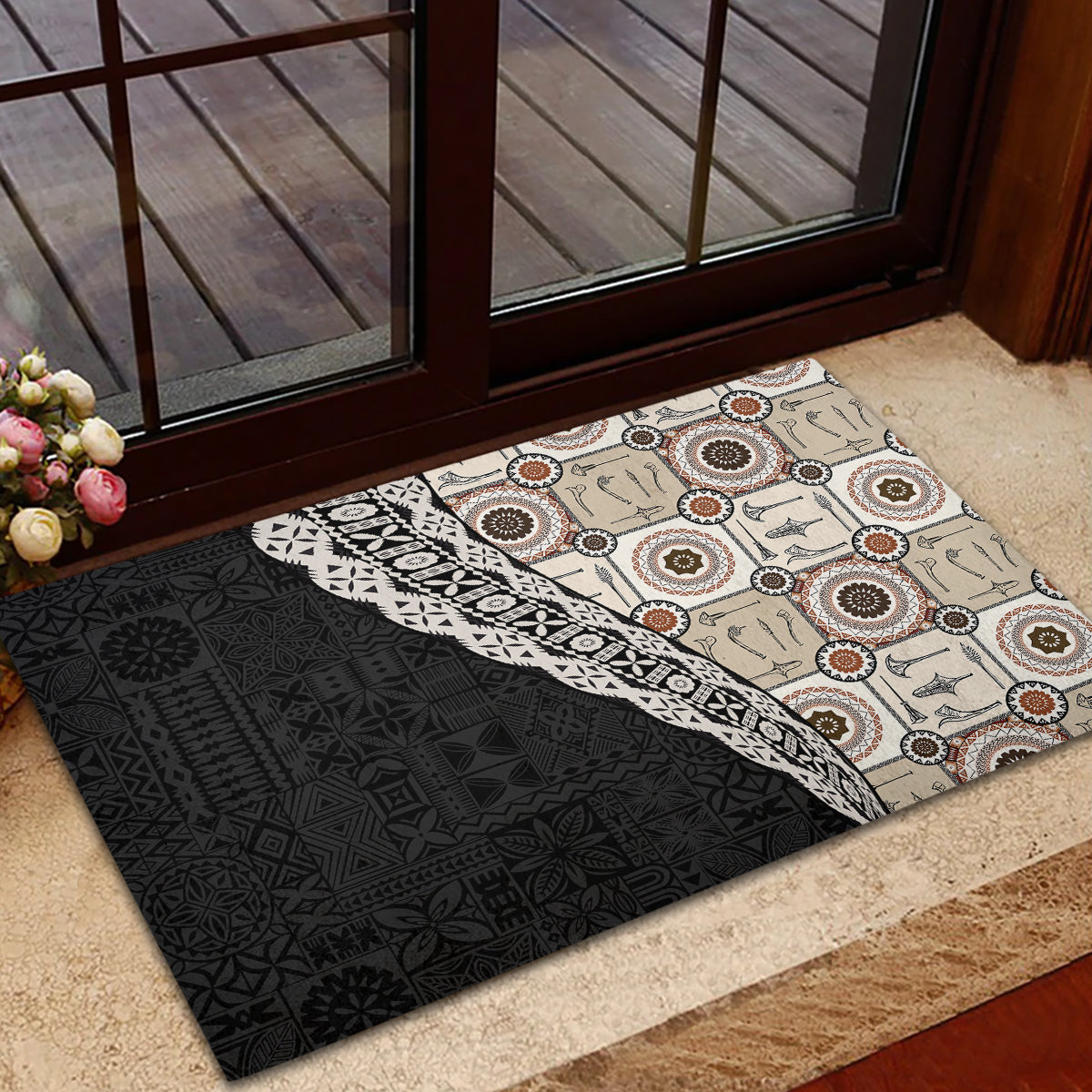 Tukenny Pattern Fijian War Clubs Mix Tapa Tribal Rubber Doormat LT03 - Polynesian Pride