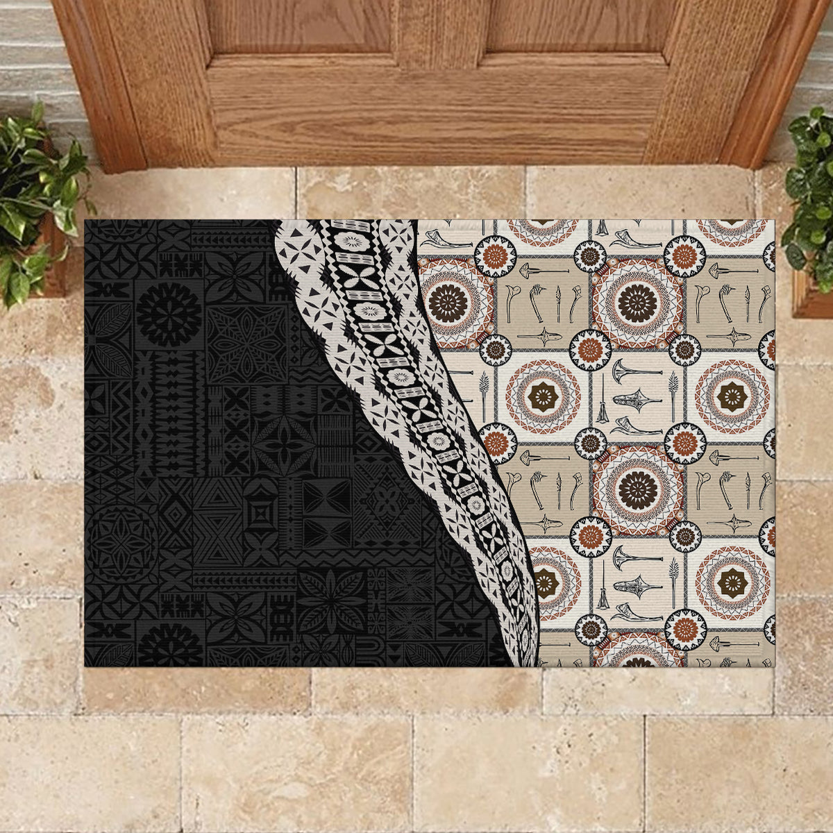 Tukenny Pattern Fijian War Clubs Mix Tapa Tribal Rubber Doormat LT03 - Polynesian Pride
