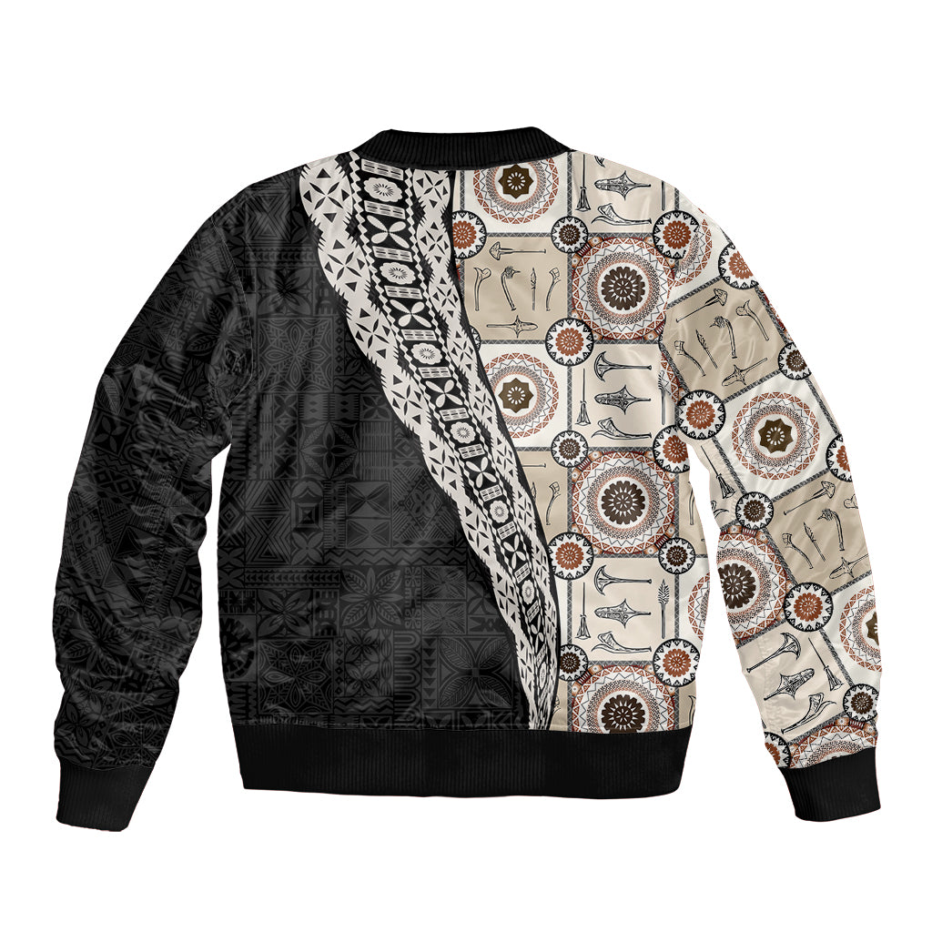 Tukenny Pattern Fijian War Clubs Mix Tapa Tribal Sleeve Zip Bomber Jacket LT03 - Polynesian Pride